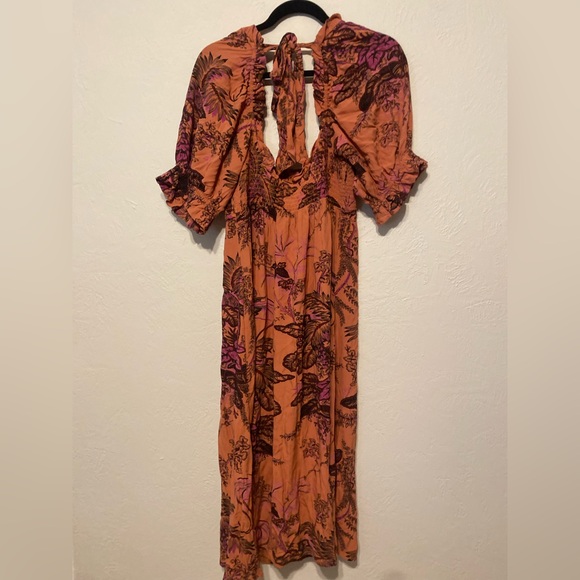 Floral Anthropologie midi smocked dress with puffed sleeves - Picture 5 of 6